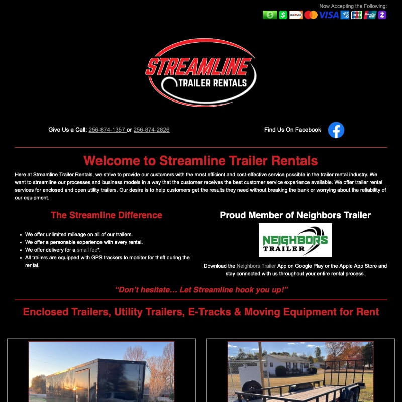 Streamline Trailer Rentals Website Design by Empty Tomb Graphics.